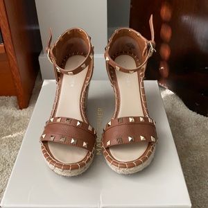Marc Fisher Brown Leather Espadrille Wedges